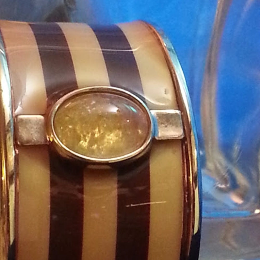 Citrine oval cabochon gem striped bangle by Francesca Romana Diana 1.5"